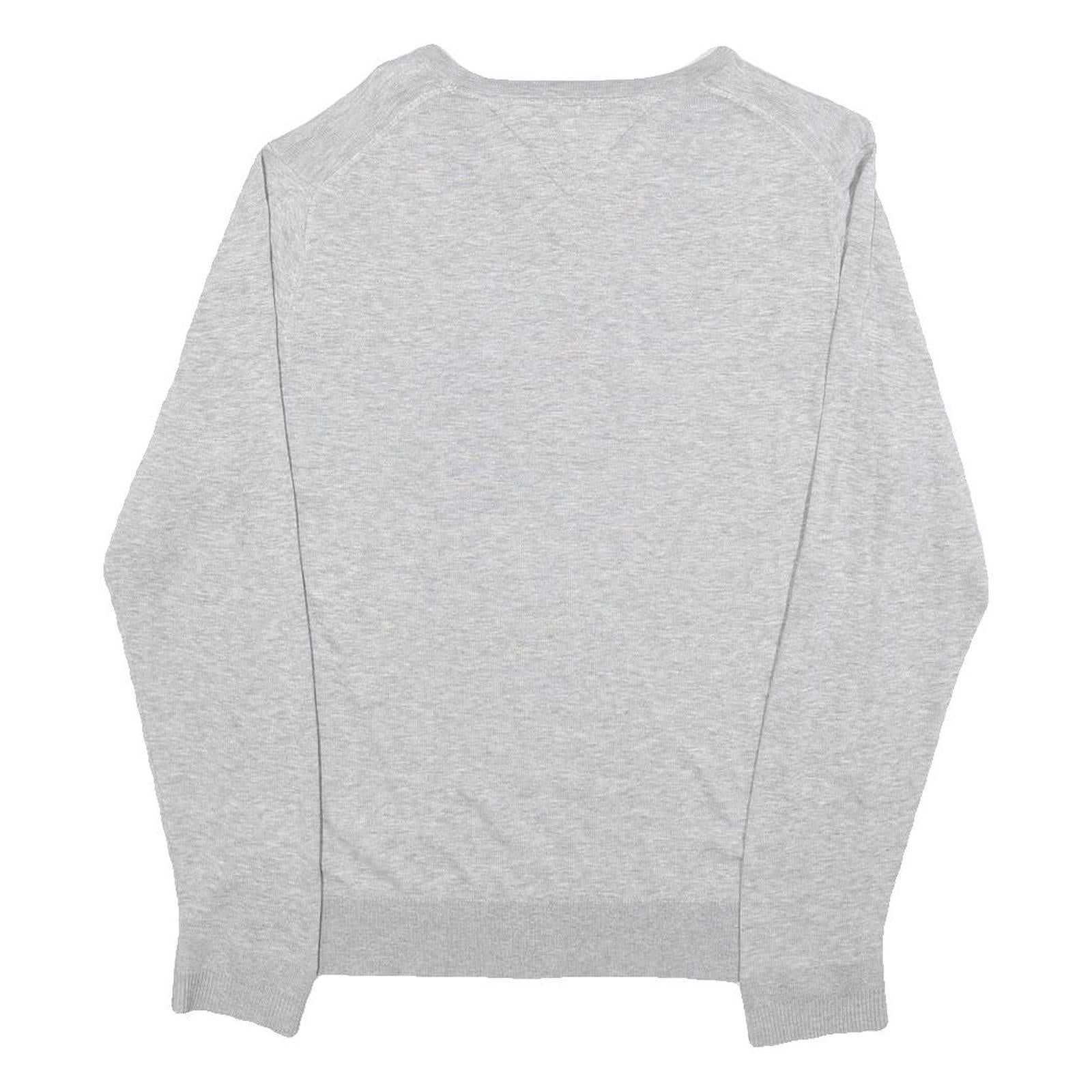 TOMMY HILFIGER Mens Grey Silk Blend V-Neck S Pullover Sweatshirt Logo