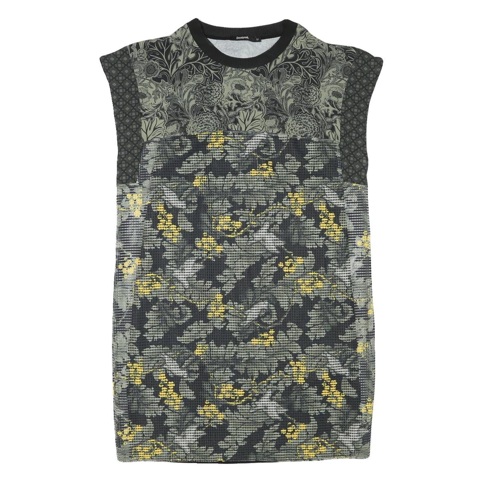 DESIGUAL Womens Grey & Yellow Floral Day Jersey Sleeveless Mini Dress Size M