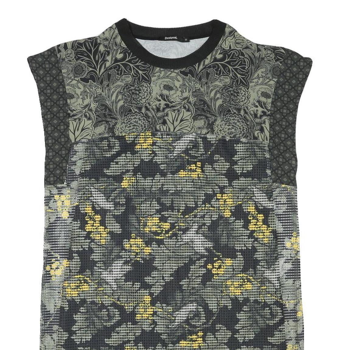 DESIGUAL Womens Grey & Yellow Floral Day Jersey Sleeveless Mini Dress Size M