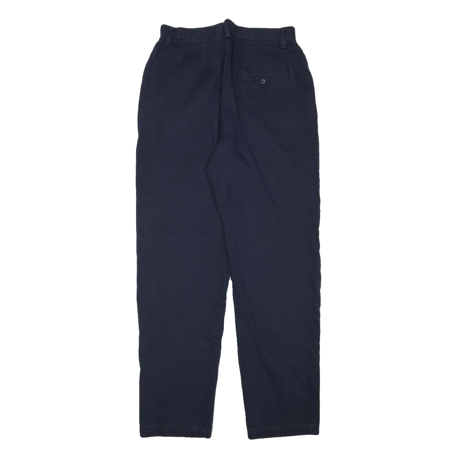 Womens Cotton Blend Navy Relaxed Straight Leg Trousers W27 L30 Zip Closure
