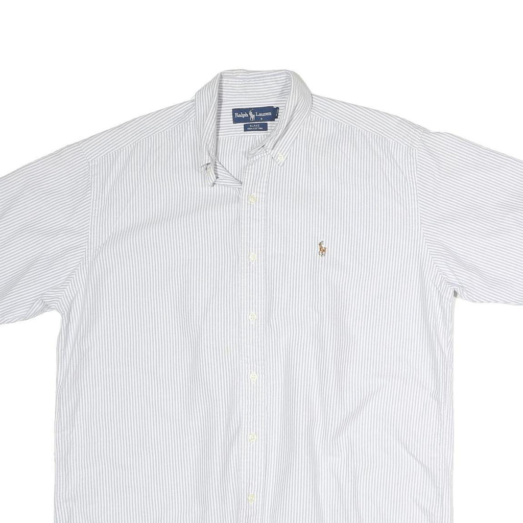 RALPH LAUREN Mens White & Grey Striped Classic Fit M Cotton Shirt Button Down