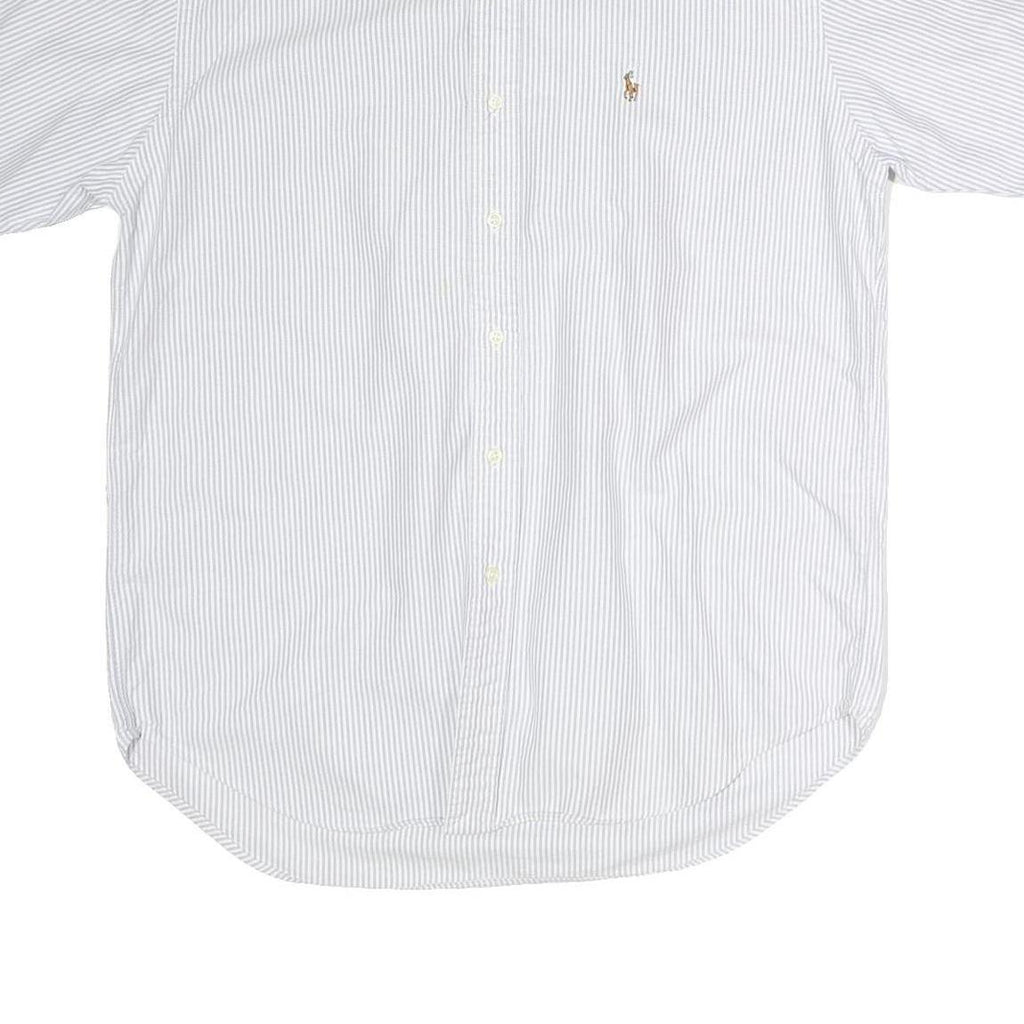 RALPH LAUREN Mens White & Grey Striped Classic Fit M Cotton Shirt Button Down