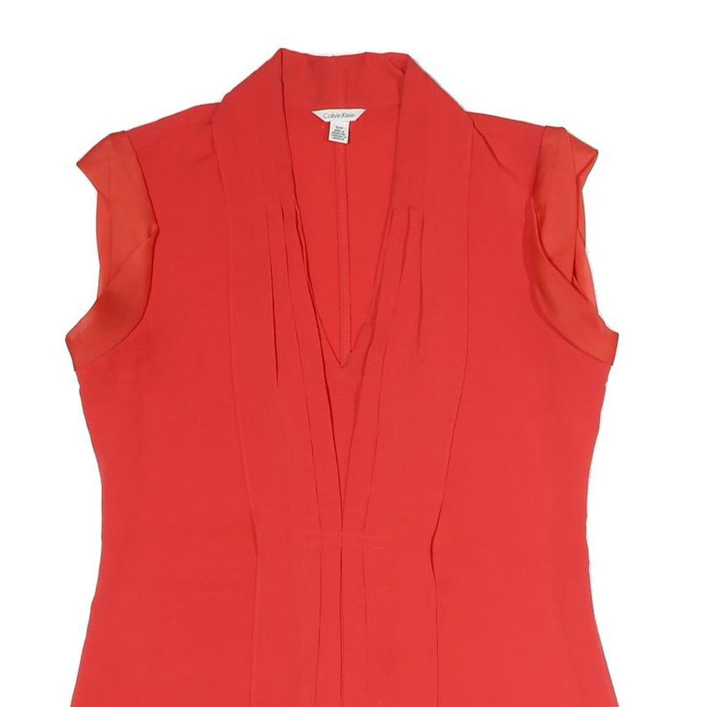 CALVIN KLEIN Womens Red Sleeveless V-Neck Top S Elegant Cotton Blend