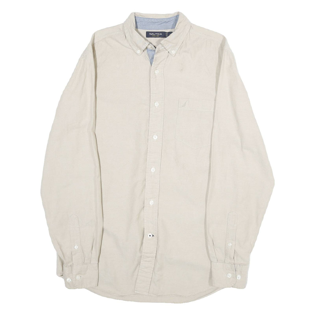 NAUTICA Mens Beige & Blue Shirt S Cotton Classic Button-Down Long Sleeve Casual