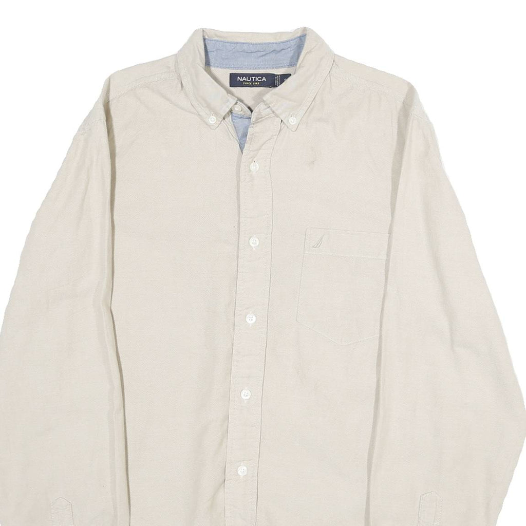 NAUTICA Mens Beige & Blue Shirt S Cotton Classic Button-Down Long Sleeve Casual