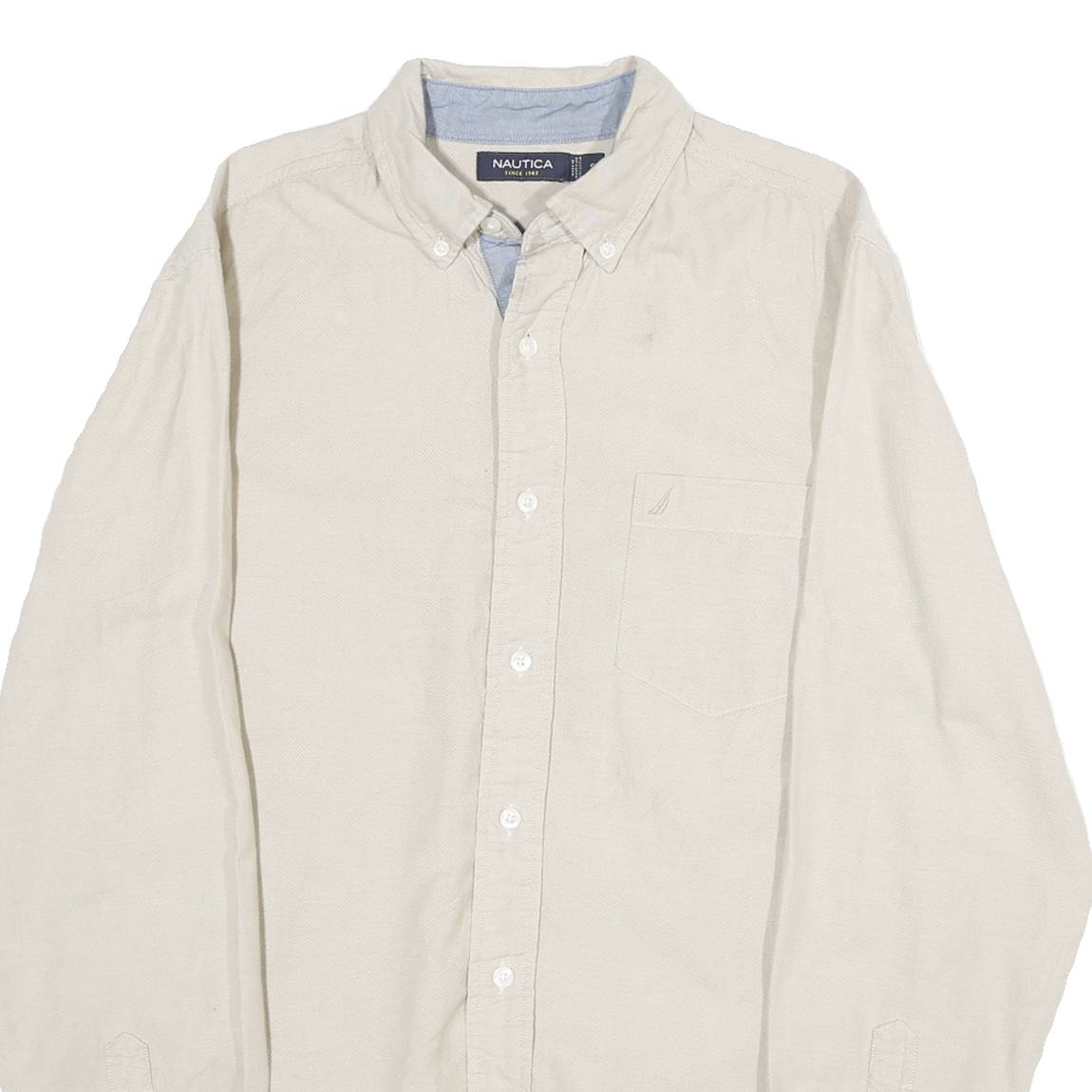 NAUTICA Mens Beige & Blue Shirt S Cotton Classic Button-Down Long Sleeve Casual