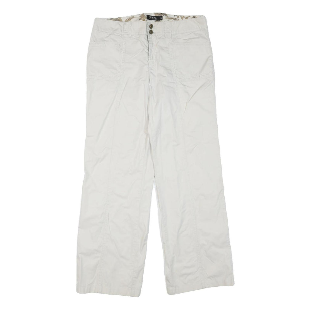 TRIBAL Womens Cotton Blend White Regular Leg Trousers W34 L30 Casual Summer Fit