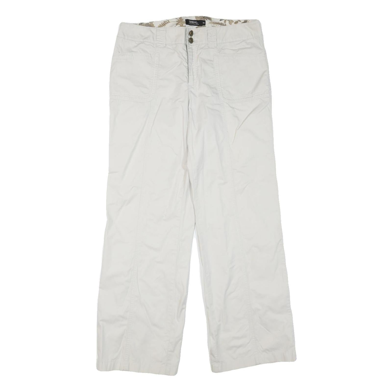 TRIBAL Womens Cotton Blend White Regular Leg Trousers W34 L30 Casual Summer Fit