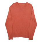 TOMMY HILFIGER Mens Orange & Grey Argyle V-Neck Patterned Cable Knit XS Cotton