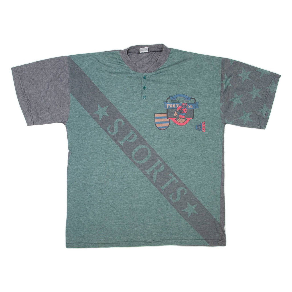 Mens T-Shirt Grey Button Neck L