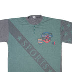 Mens T-Shirt Grey Button Neck L