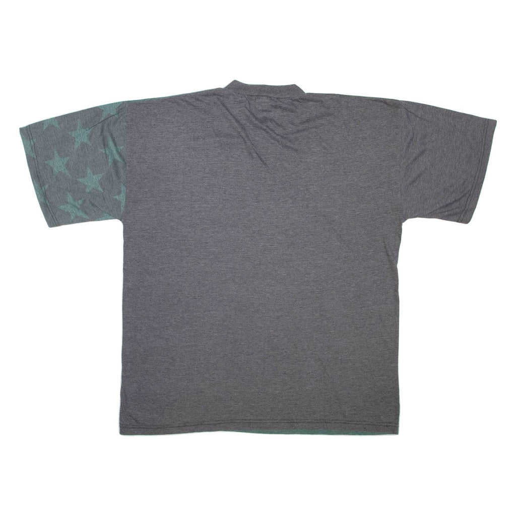 Mens T-Shirt Grey Button Neck L