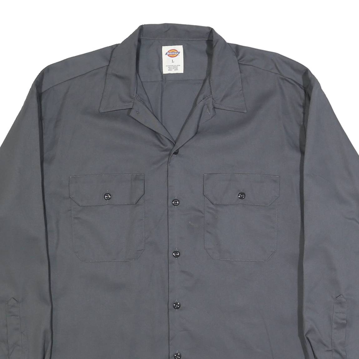 DICKIES Mens Grey Workwear Style L Cotton Blend Shirt Long Sleeve Button Pocket