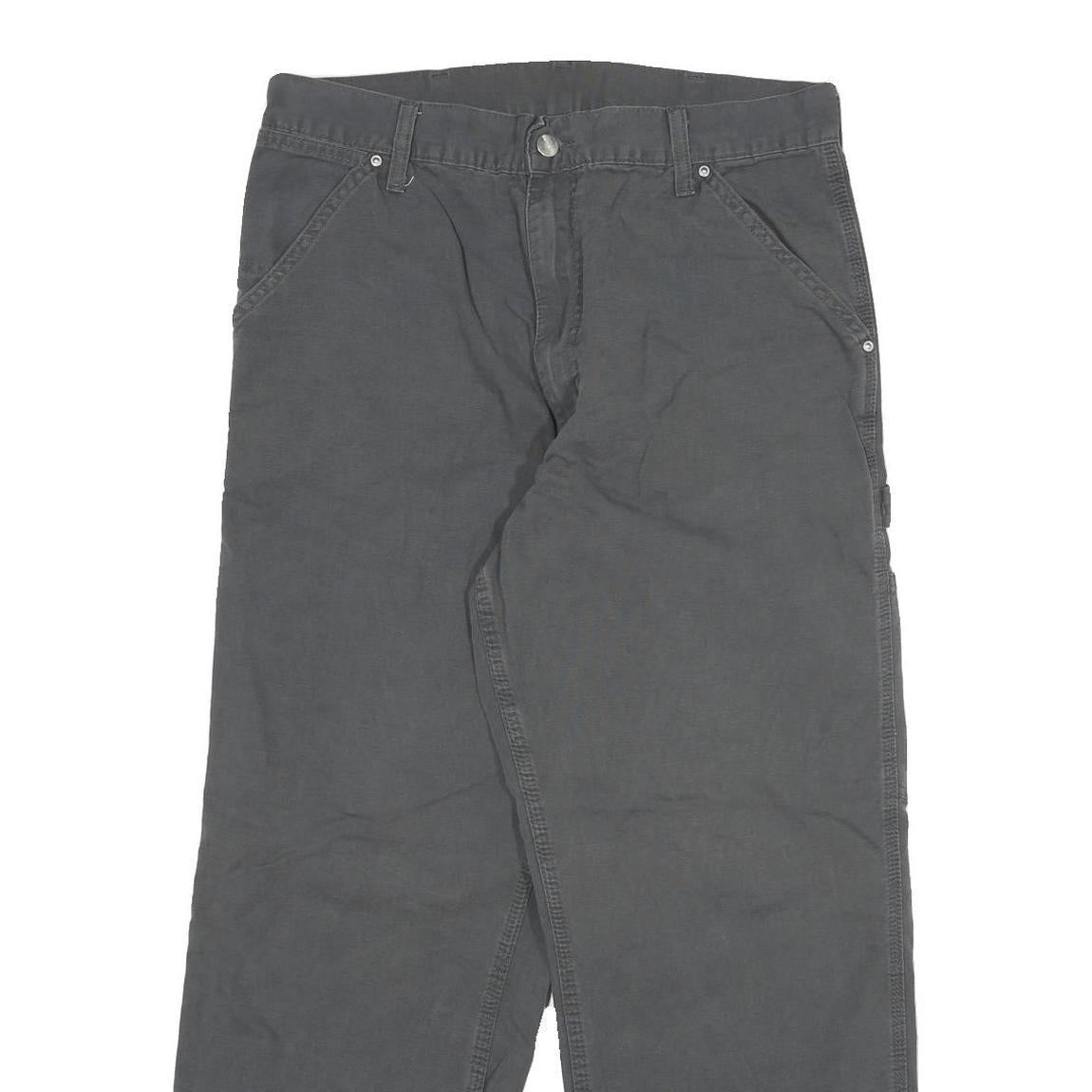CARHARTT Mens Cotton Blend Grey Relaxed Straight Trousers W31 L26 Workwear Zip