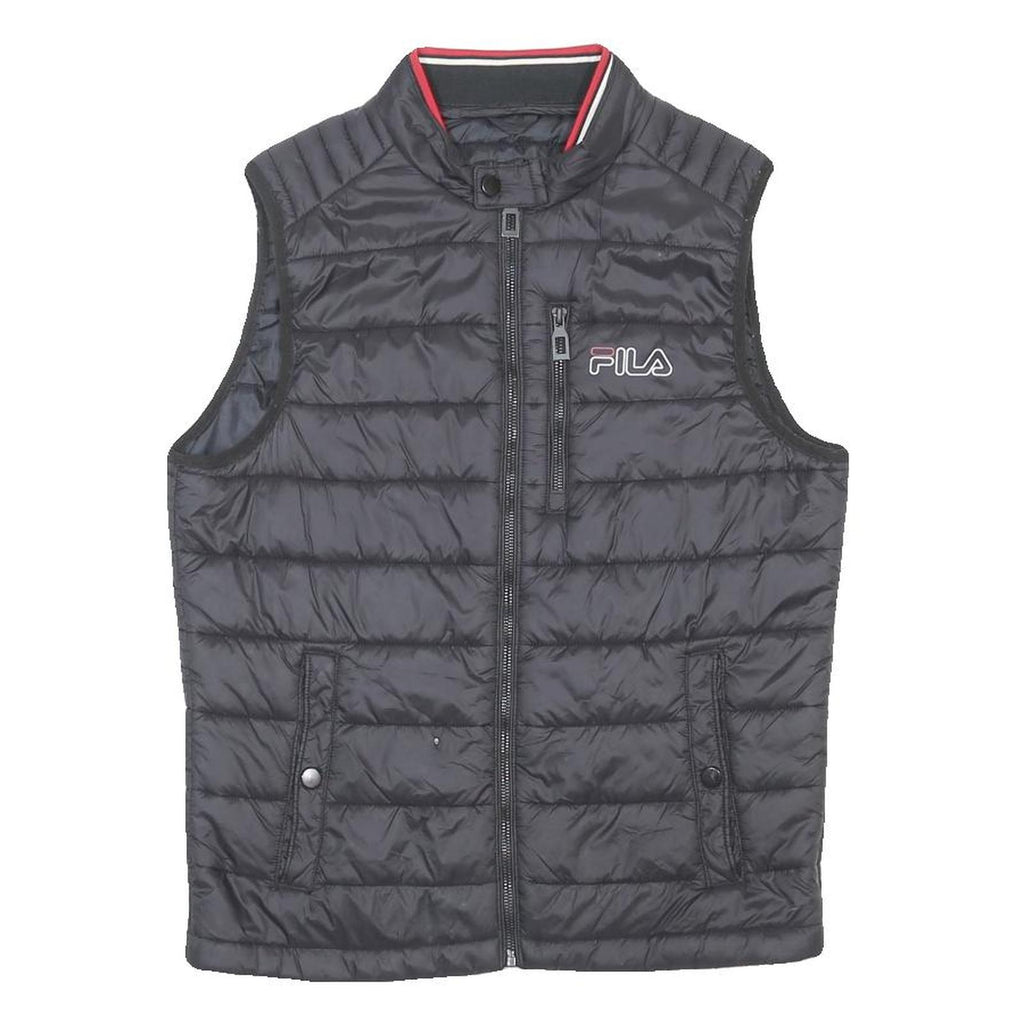FILA Mens Black Quilted Synthetic Jacket S Lightweight Sport Zip Vest