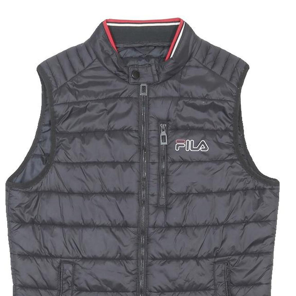 FILA Mens Black Quilted Synthetic Jacket S Lightweight Sport Zip Vest