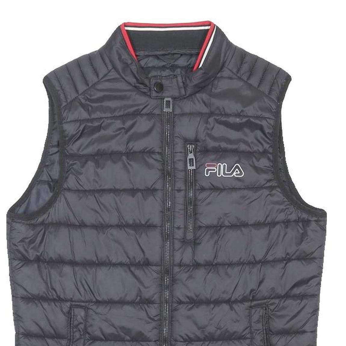 FILA Mens Black Quilted Synthetic Jacket S Lightweight Sport Zip Vest