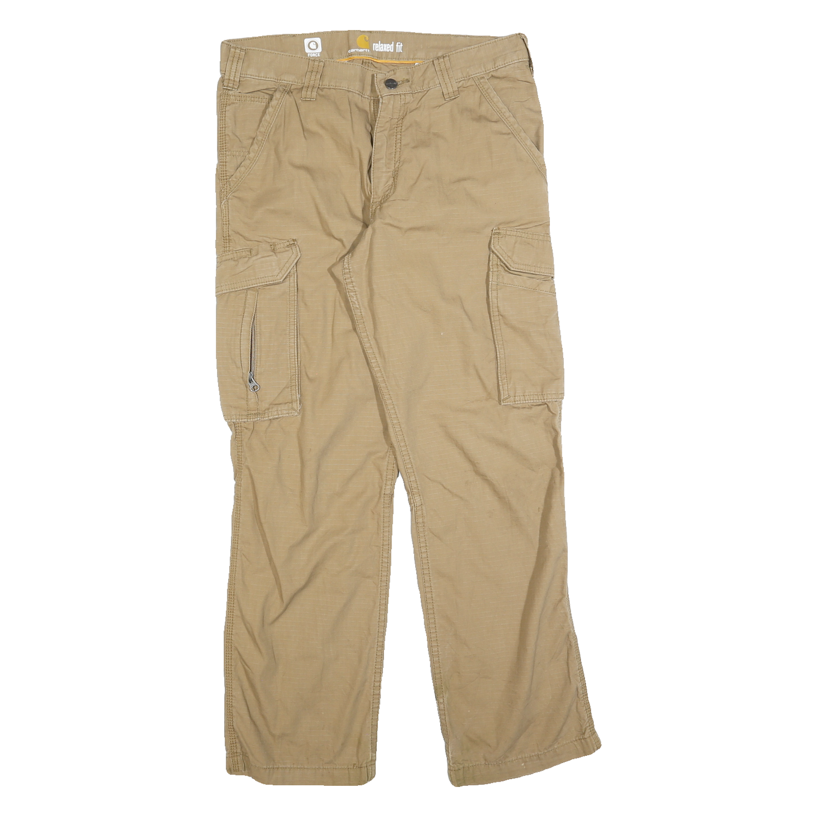CARHARTT Mens Cotton Blend Beige Relaxed Cargo Trousers W32 L30 Workwear