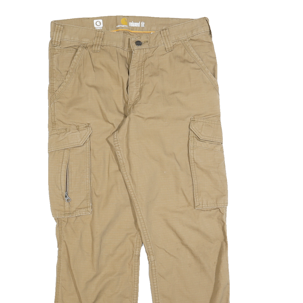 CARHARTT Mens Cotton Blend Beige Relaxed Cargo Trousers W32 L30 Workwear