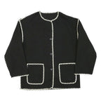 Womens Black Button Jacket L Polyester Blend Plain Classic Fit Contrast Trim