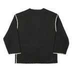 Womens Black Button Jacket L Polyester Blend Plain Classic Fit Contrast Trim