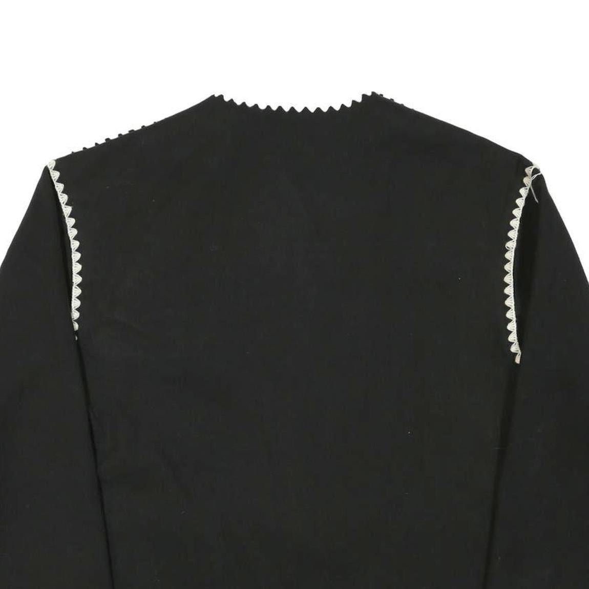 Womens Black Button Jacket L Polyester Blend Plain Classic Fit Contrast Trim