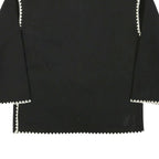 Womens Black Button Jacket L Polyester Blend Plain Classic Fit Contrast Trim