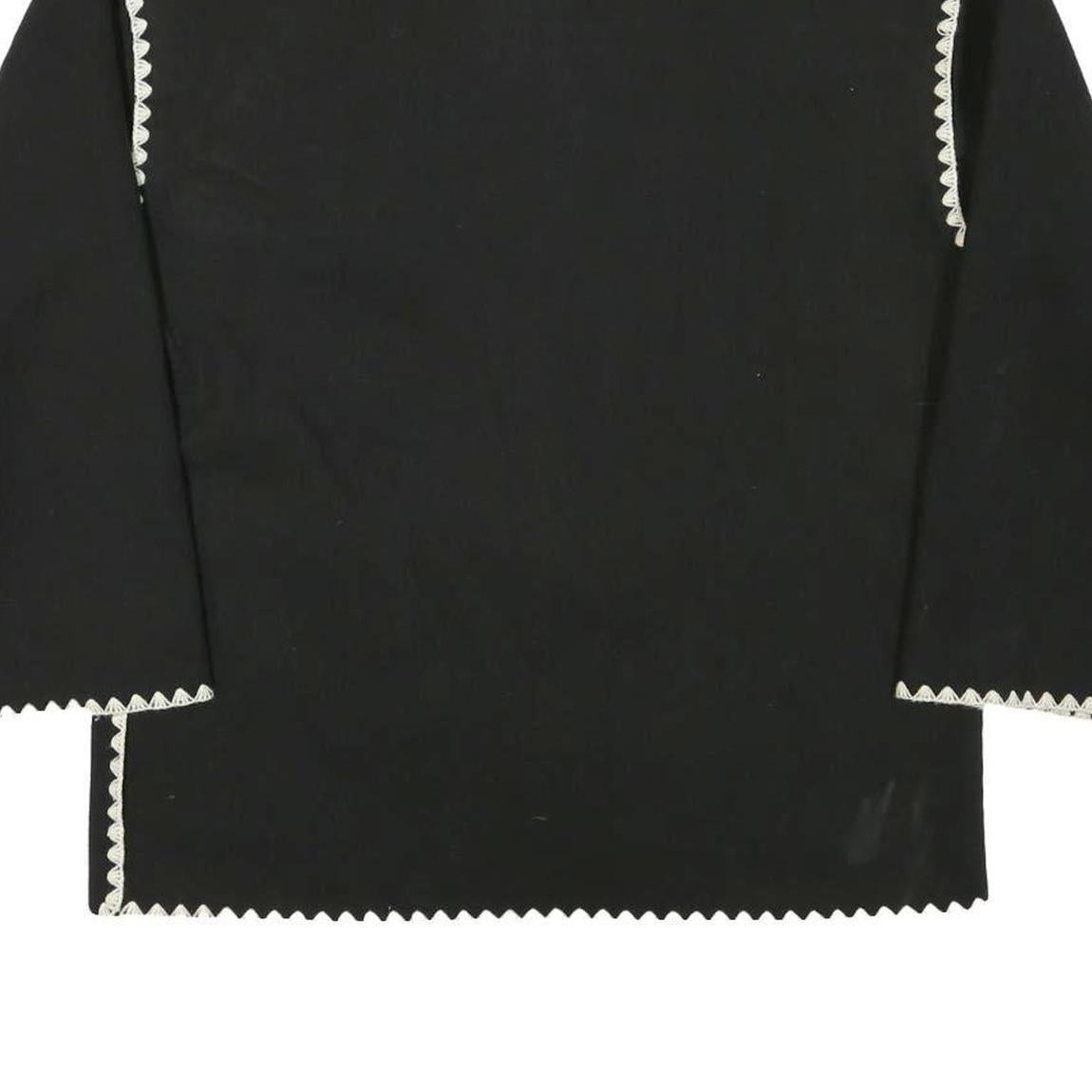 Womens Black Button Jacket L Polyester Blend Plain Classic Fit Contrast Trim