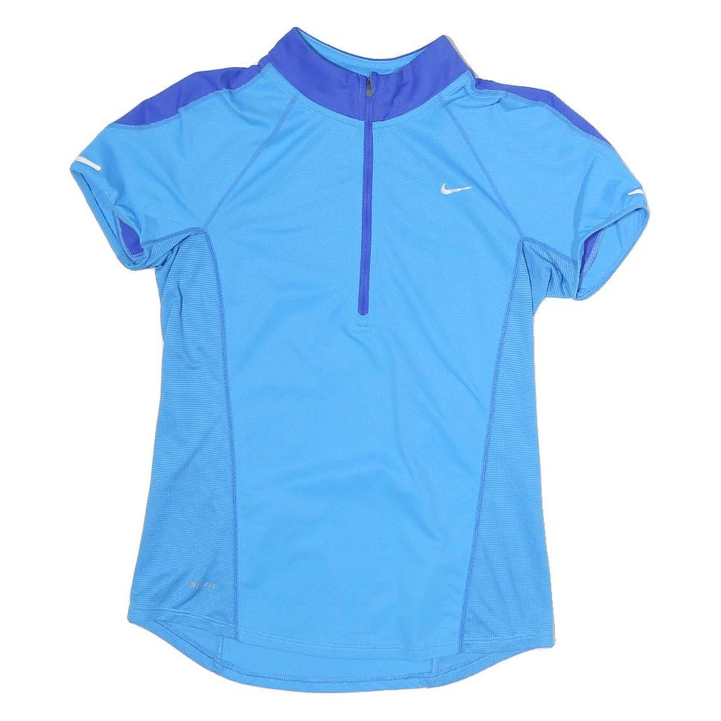 NIKE Mens Blue & Purple Sporty T-Shirt M Short Sleeve Quarter Zip Collar