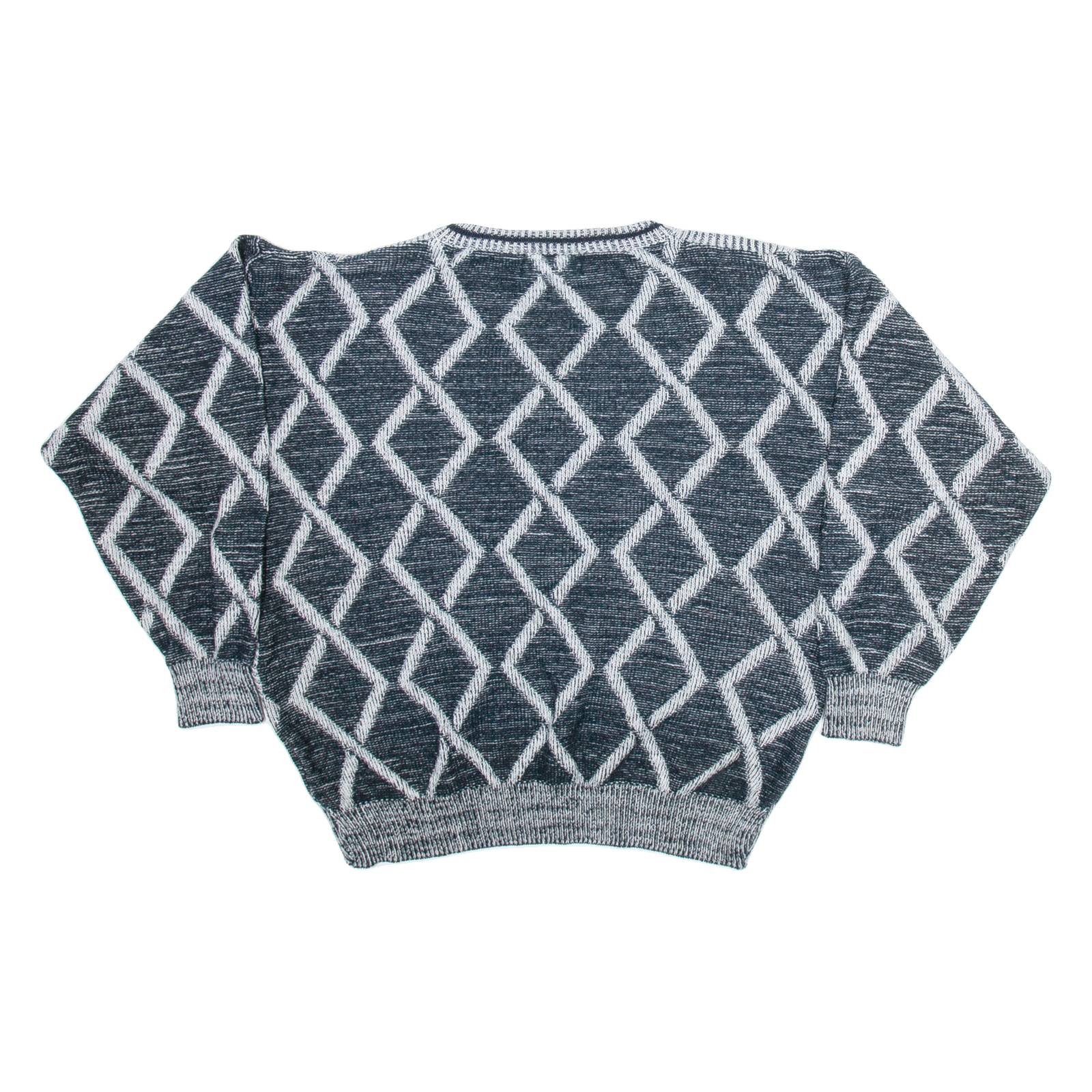 CHAMS Womens Patterned Jumper Black Diamond V-Neck Tight Knit XL
