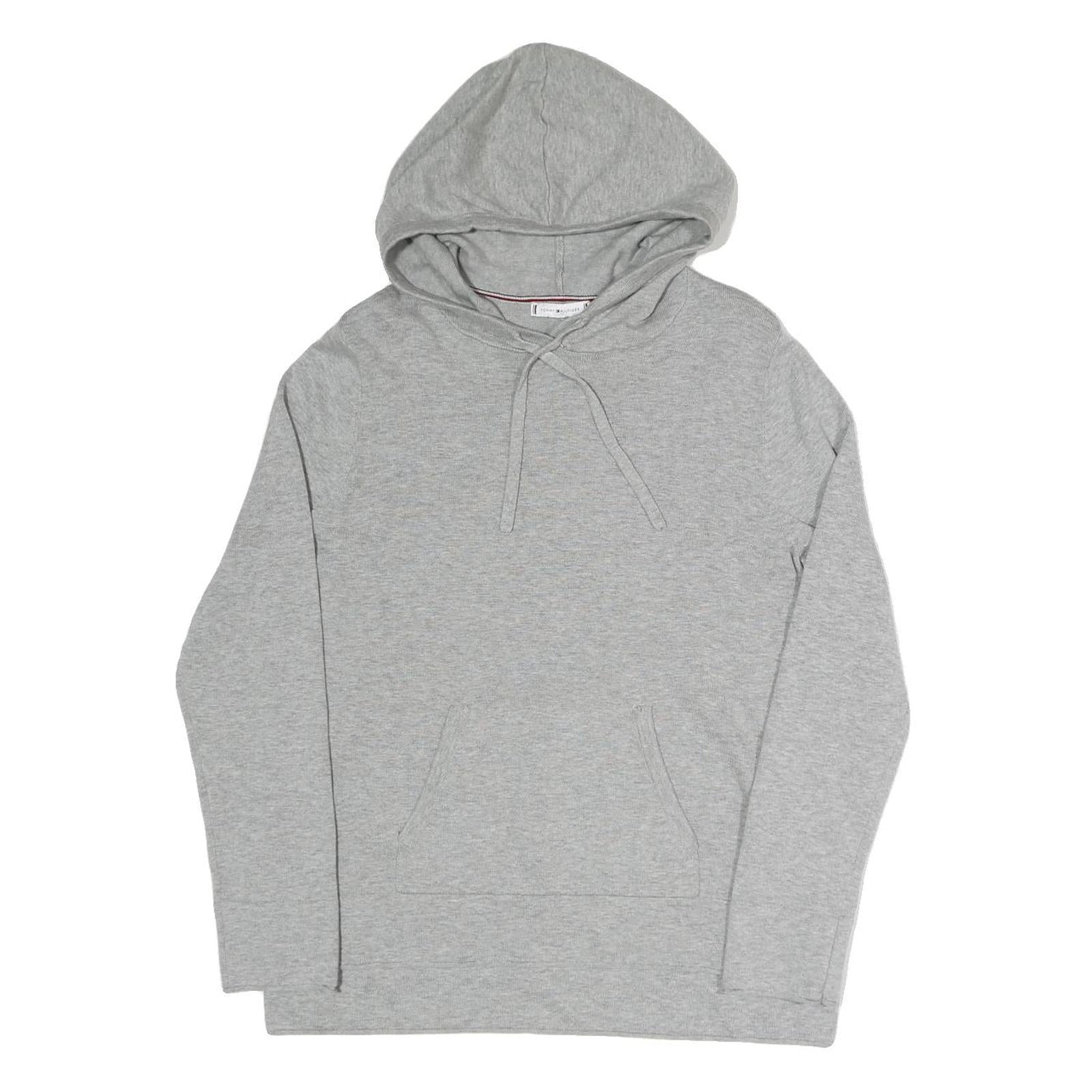 TOMMY HILFIGER Womens Grey Pullover M Cotton Blend Drawstring Kangaroo Pocket