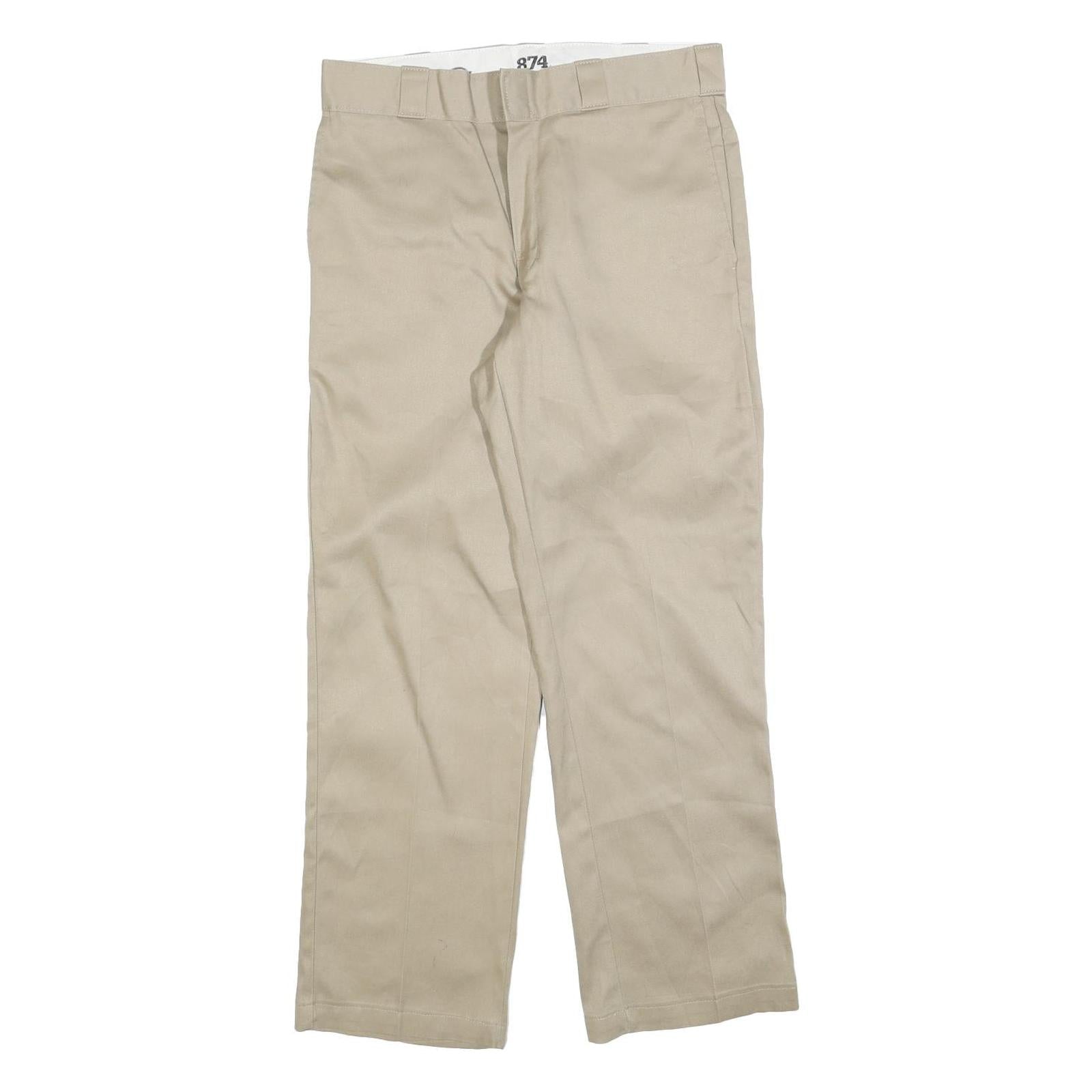DICKIES Mens Cotton Blend Beige Regular Fit Straight Trousers W32 L30 Workwear