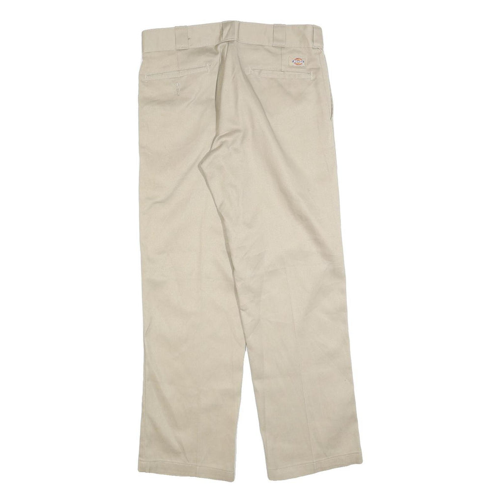 DICKIES Mens Cotton Blend Beige Regular Fit Straight Trousers W32 L30 Workwear