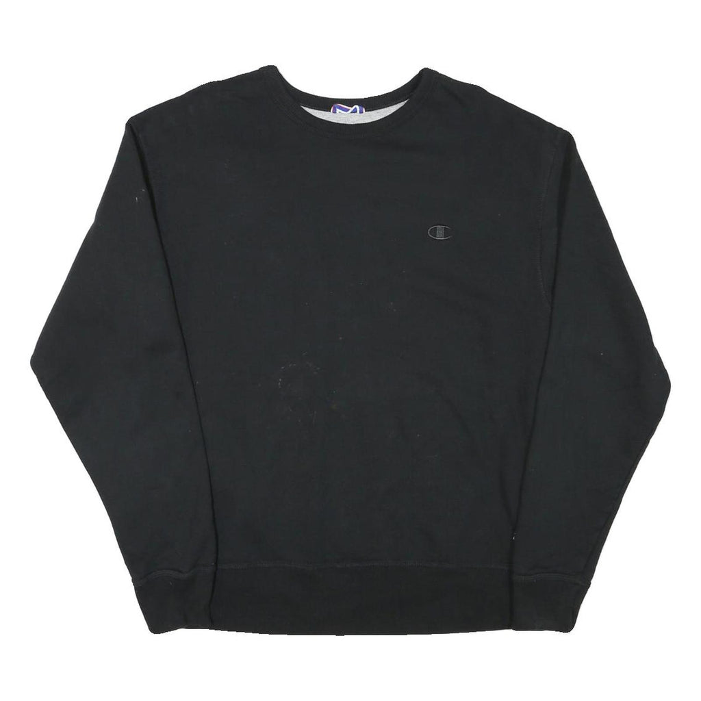 CHAMPION Mens Black Crew Neck L Sweatshirt Cotton Blend Pullover Classic Logo
