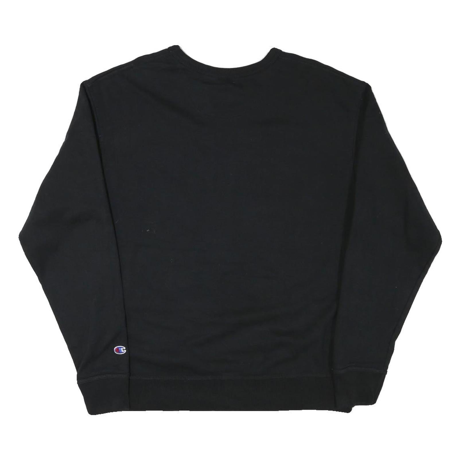 CHAMPION Mens Black Crew Neck L Sweatshirt Cotton Blend Pullover Classic Logo