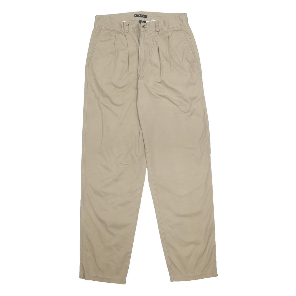 NIKE Mens Cotton Beige Regular Tapered Trousers W32 L32 Zip Closure Casual
