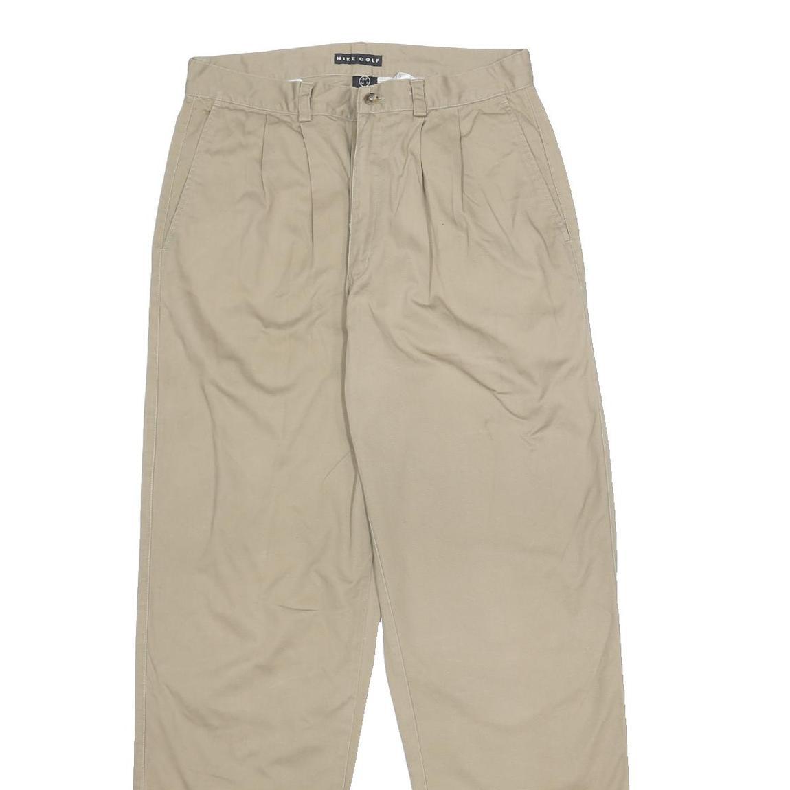 NIKE Mens Cotton Beige Regular Tapered Trousers W32 L32 Zip Closure Casual