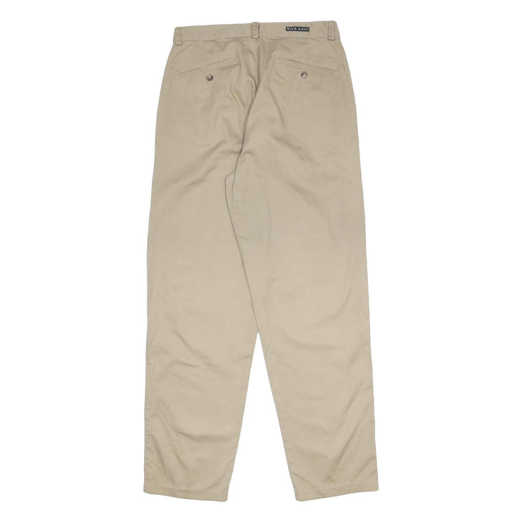 NIKE Mens Cotton Beige Regular Tapered Trousers W32 L32 Zip Closure Casual