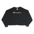 CHAMPION Womens Black Cropped Crew Neck Sweatshirt M Cotton Blend Logo