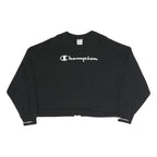 CHAMPION Womens Black Cropped Crew Neck Sweatshirt M Cotton Blend Logo