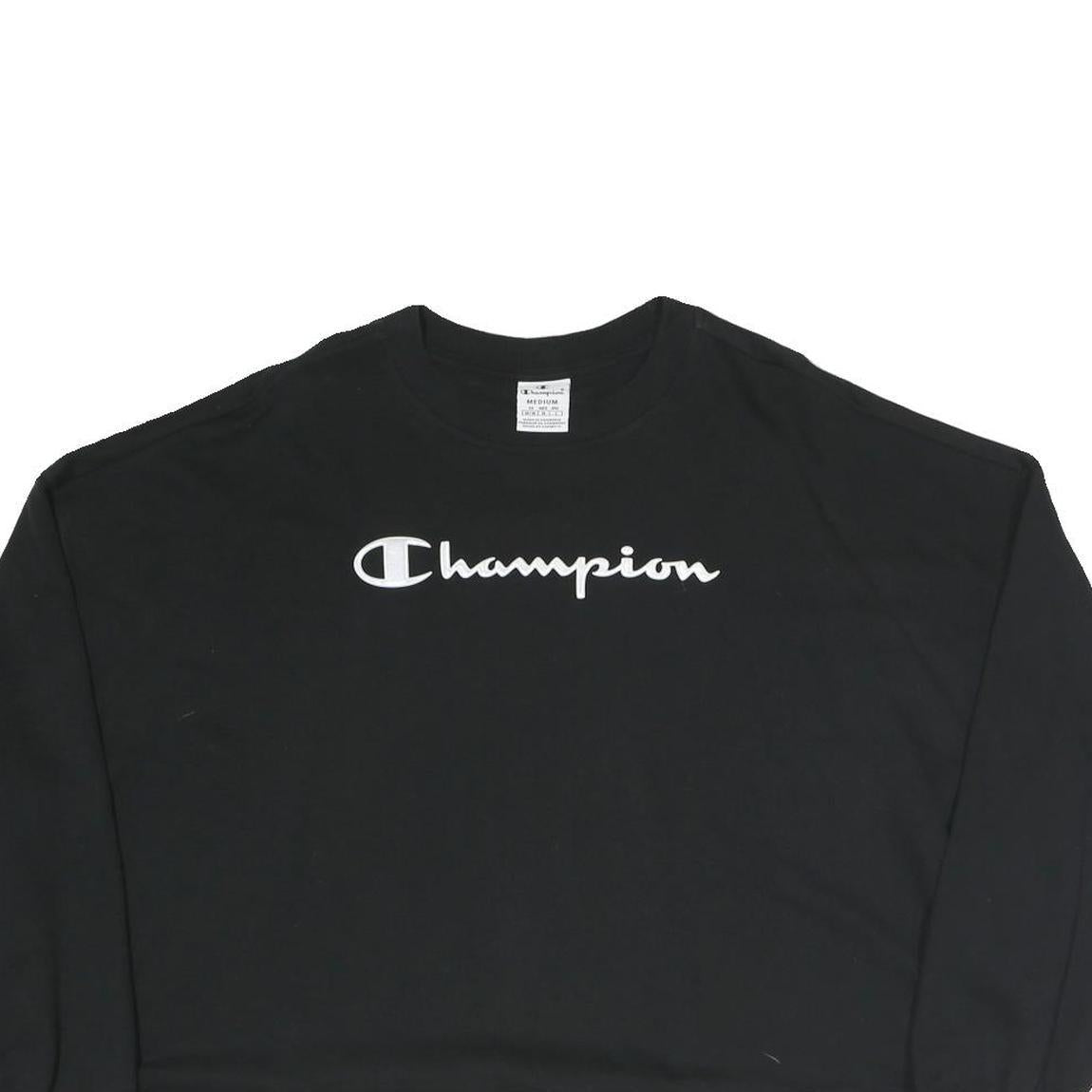 CHAMPION Womens Black Cropped Crew Neck Sweatshirt M Cotton Blend Logo