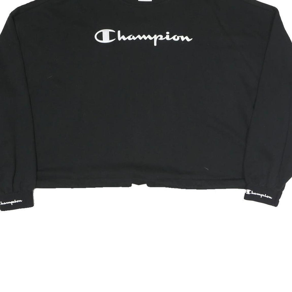 CHAMPION Womens Black Cropped Crew Neck Sweatshirt M Cotton Blend Logo