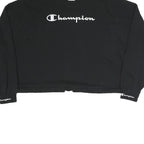 CHAMPION Womens Black Cropped Crew Neck Sweatshirt M Cotton Blend Logo
