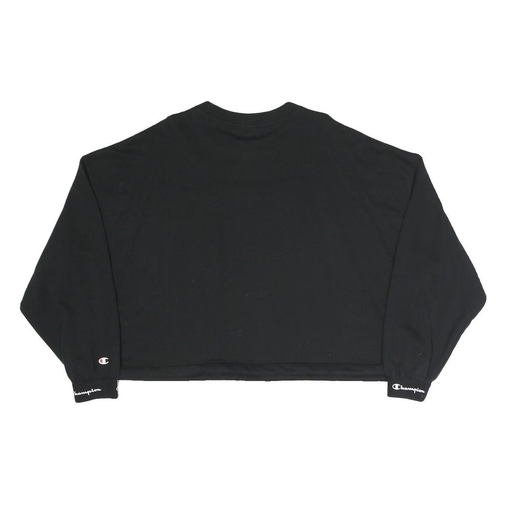 CHAMPION Womens Black Cropped Crew Neck Sweatshirt M Cotton Blend Logo