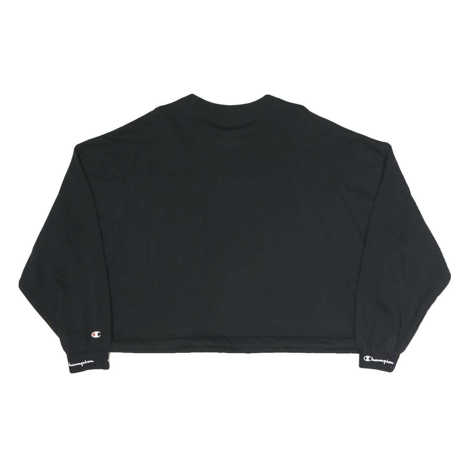 CHAMPION Womens Black Cropped Crew Neck Sweatshirt M Cotton Blend Logo