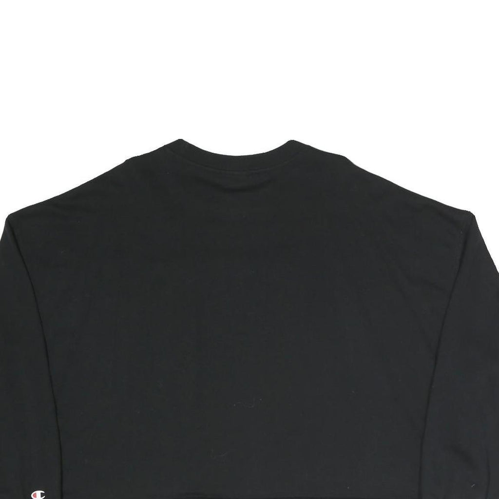 CHAMPION Womens Black Cropped Crew Neck Sweatshirt M Cotton Blend Logo