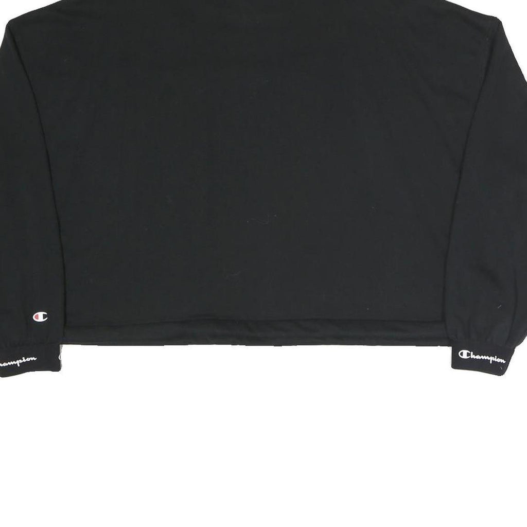 CHAMPION Womens Black Cropped Crew Neck Sweatshirt M Cotton Blend Logo