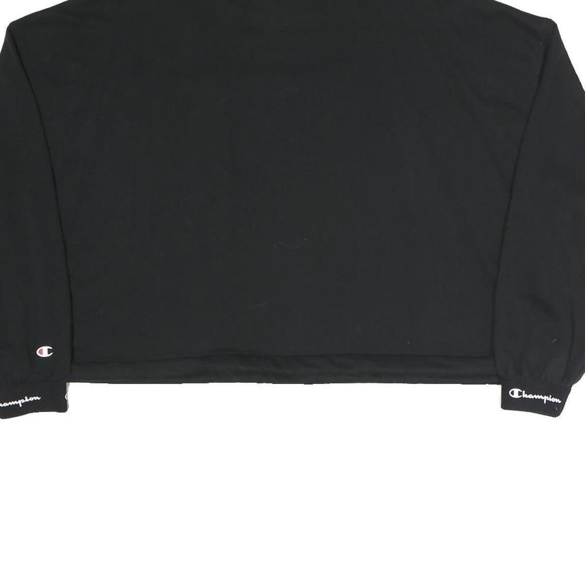 CHAMPION Womens Black Cropped Crew Neck Sweatshirt M Cotton Blend Logo