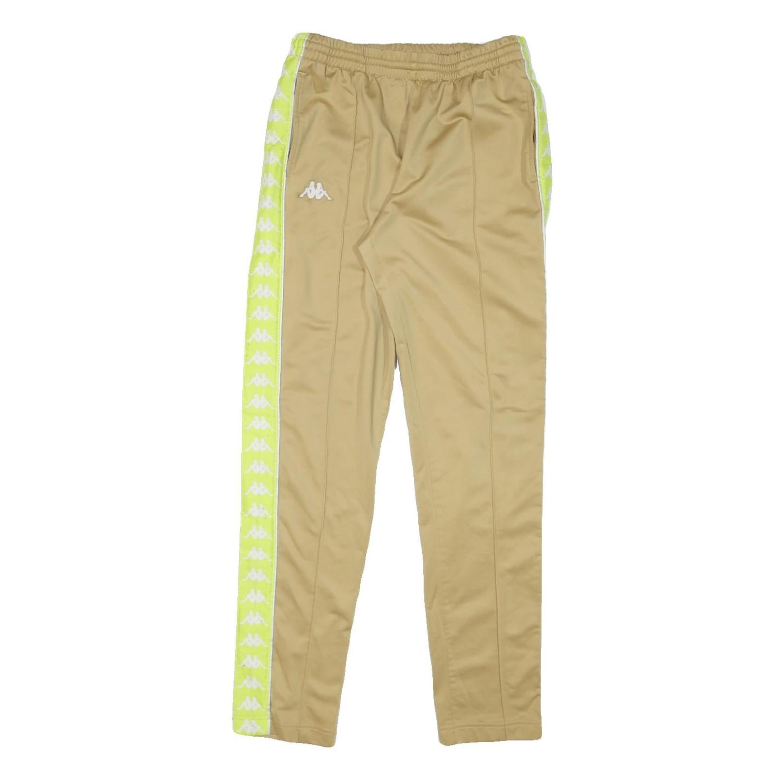 KAPPA Mens Joggers Beige & Yellow Slim Tapered L W28 L31 Side Logo Tape Detail