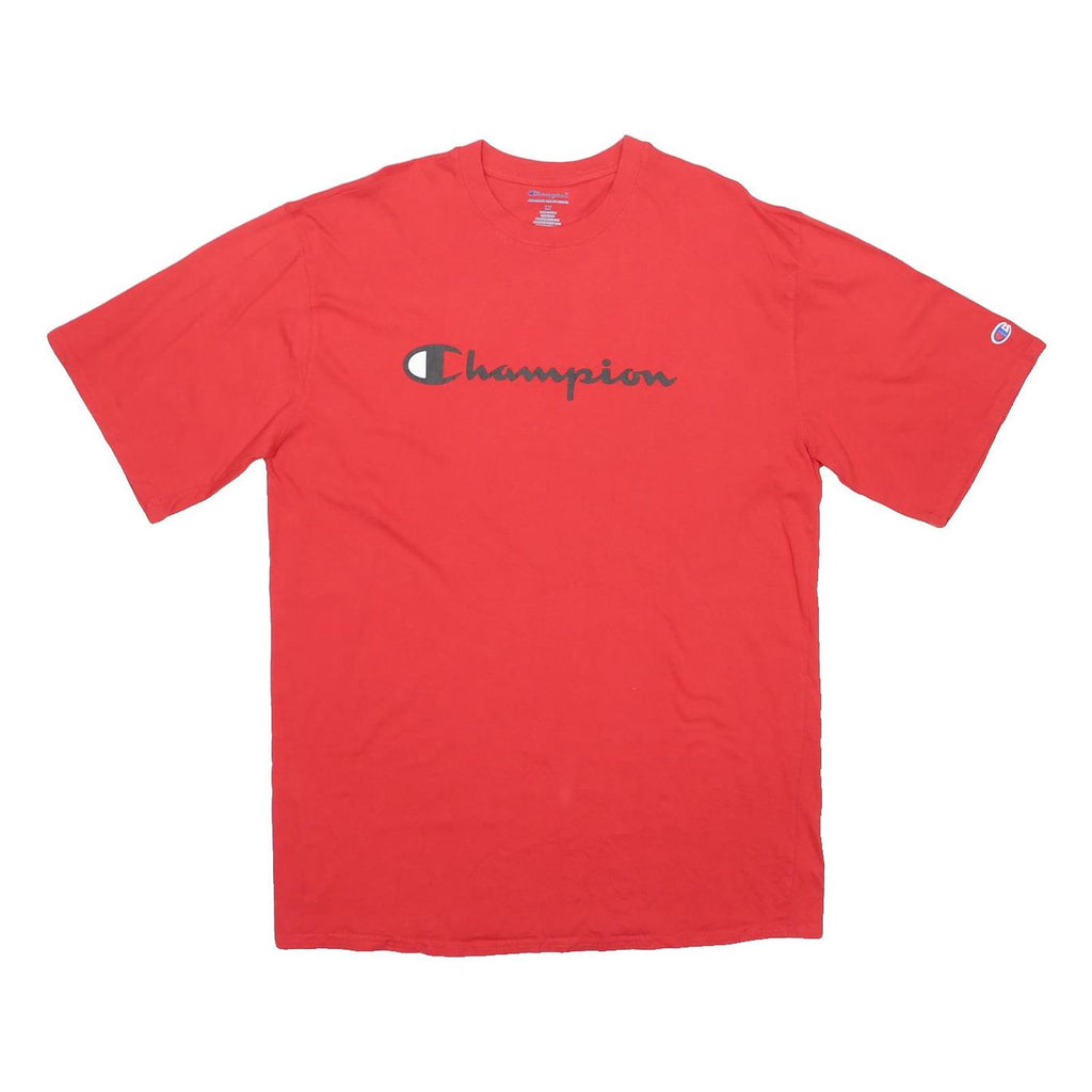 CHAMPION Mens Red Graphic T-Shirt L Short Sleeve Crew Neck Cotton Blend Casual